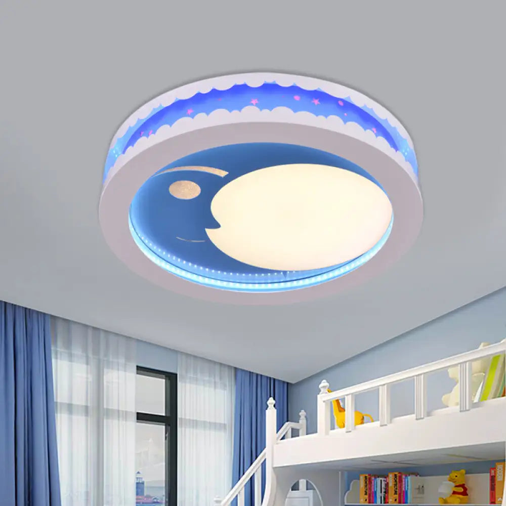 Metal Led Music Ceiling Light For Bedrooms: Hollow Crescent Design (Pink/Blue/Navy) Blue