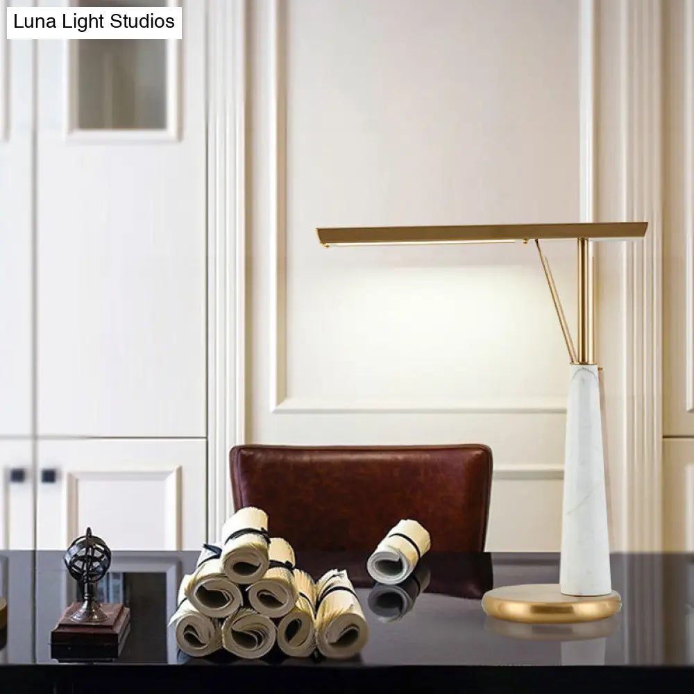 Metal Led Nightstand Lamp - Elegant Brass Marble Design For Study Room