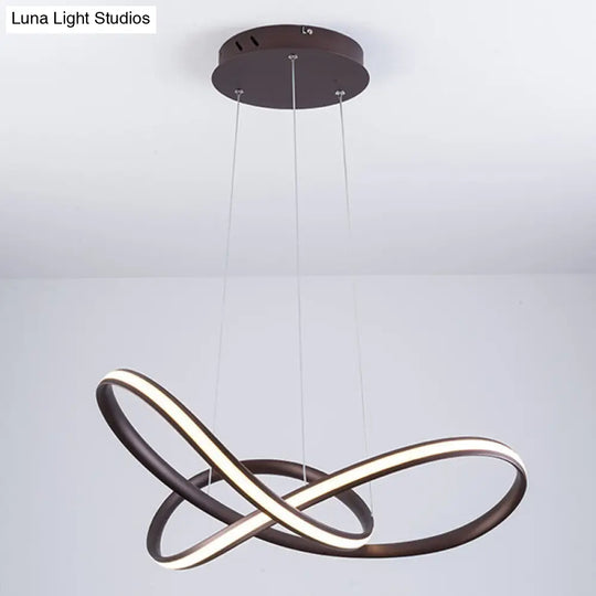 Metal Led Pendant Lamp - Twisted Strip Design For Bedroom Chandelier In Coffee Color