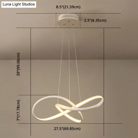 Metal Led Pendant Lamp - Twisted Strip Design For Bedroom Chandelier In Coffee Color