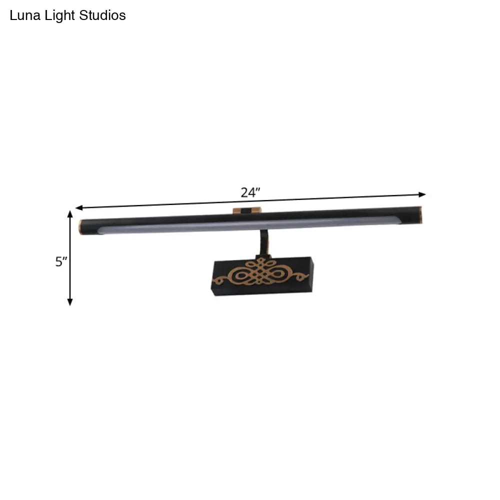 Metal Led Vanity Light Fixture In White/Warm/Natural - Black Elongated Sconce Lamp 16/20/24 L