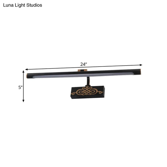 Metal Led Vanity Light Fixture In White/Warm/Natural - Black Elongated Sconce Lamp 16/20/24 L