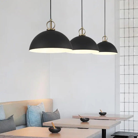 Metal Macaron Dome Pendant Light With Brass Ring Deco - Hanging Pendulum For Restaurants Black / 12