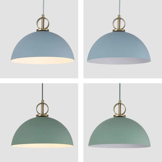 Metal Macaron Dome Pendant Light With Brass Ring Deco - Hanging Pendulum For Restaurants Green / 12