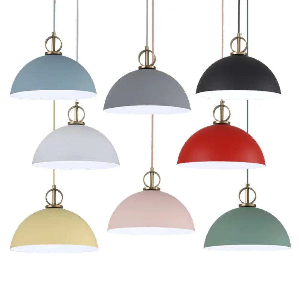 Metal Macaron Dome Pendant Light With Brass Ring Deco - Hanging Pendulum For Restaurants Pink / 12