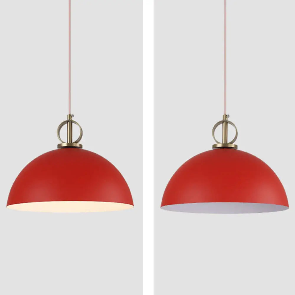 Metal Macaron Dome Pendant Light With Brass Ring Deco - Hanging Pendulum For Restaurants Red / 12