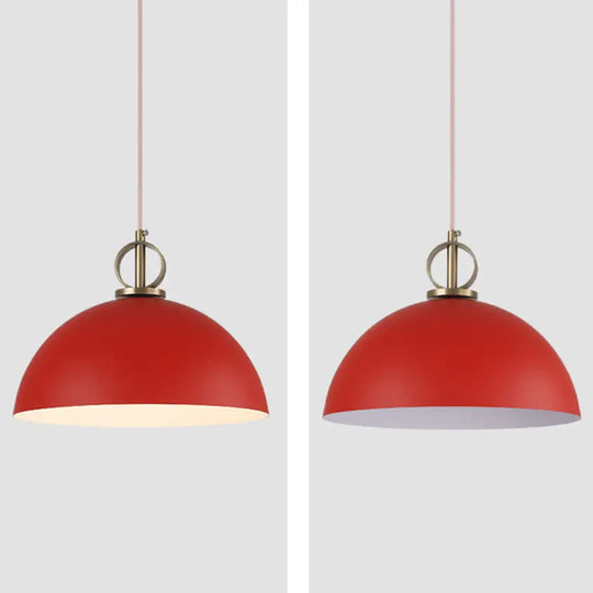 Metal Macaron Dome Pendant Light With Brass Ring Deco - Hanging Pendulum For Restaurants Red / 12