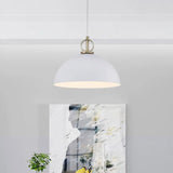 Metal Macaron Dome Pendant Light With Brass Ring Deco - Hanging Pendulum For Restaurants White / 12