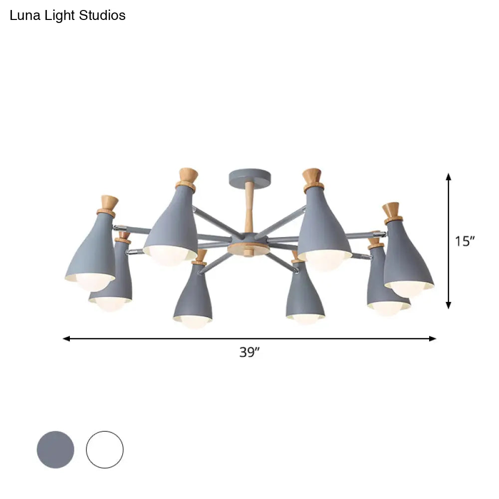 Metal Macaron Loft Candy Colored Pendant Light: Living Room Half-Bottle Chandelier - 6/8 Heads In