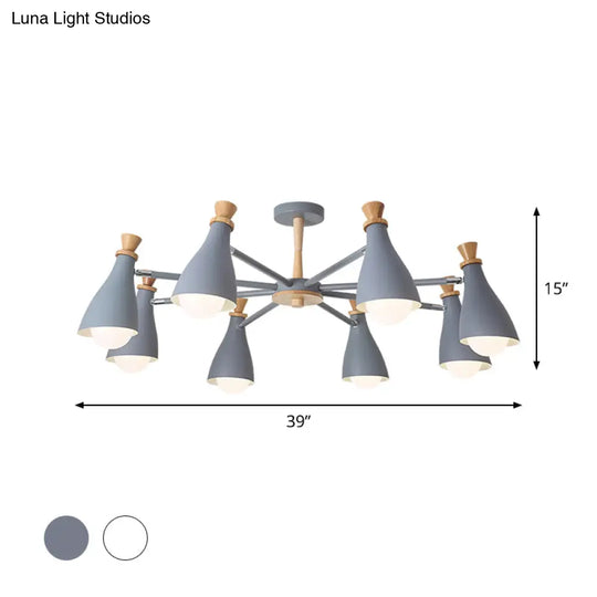 Metal Macaron Loft Candy Colored Pendant Light: Living Room Half-Bottle Chandelier - 6/8 Heads In