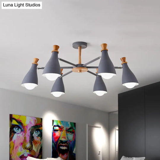 Metal Macaron Loft Candy Colored Pendant Light: Living Room Half-Bottle Chandelier - 6/8 Heads In