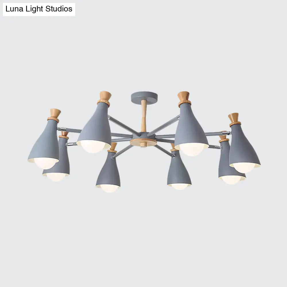 Metal Macaron Loft Candy Colored Pendant Light: Living Room Half-Bottle Chandelier - 6/8 Heads In