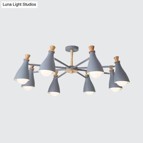 Metal Macaron Loft Candy Colored Pendant Light: Living Room Half-Bottle Chandelier - 6/8 Heads In