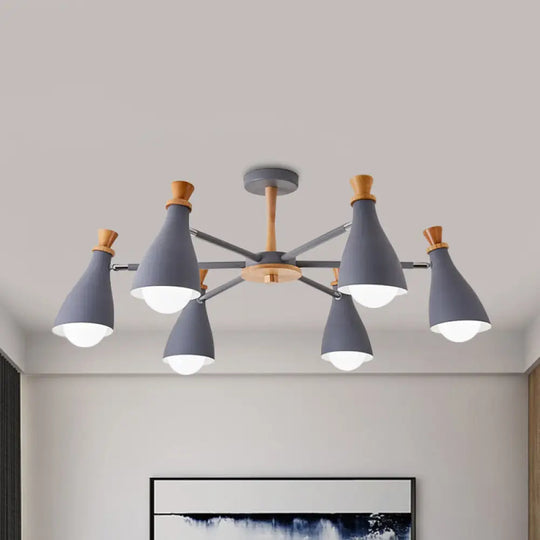 Metal Macaron Loft Candy Colored Pendant Light: Living Room Half-Bottle Chandelier - 6/8 Heads In