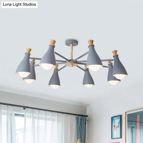 Metal Macaron Loft Candy Colored Pendant Light: Living Room Half-Bottle Chandelier - 6/8 Heads In