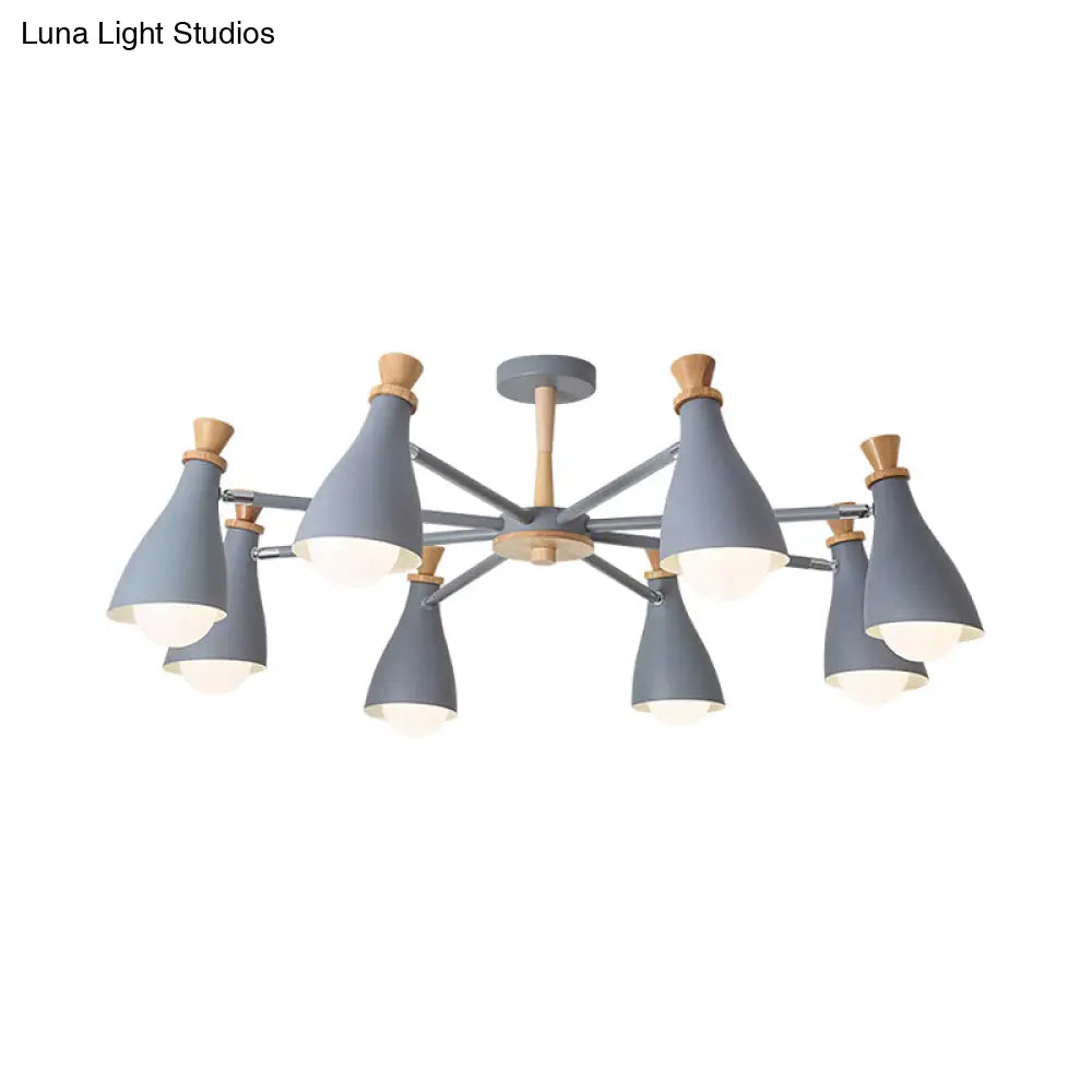 Metal Macaron Loft Candy Colored Pendant Light: Living Room Half-Bottle Chandelier - 6/8 Heads In