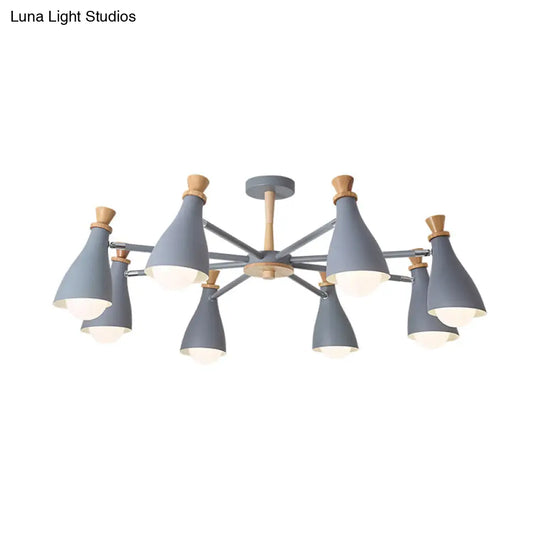 Metal Macaron Loft Candy Colored Pendant Light: Living Room Half-Bottle Chandelier - 6/8 Heads In