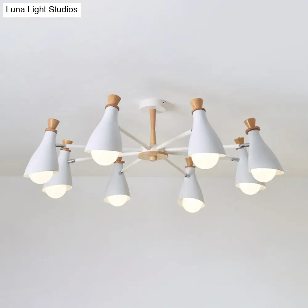 Metal Macaron Loft Candy Colored Pendant Light: Living Room Half-Bottle Chandelier - 6/8 Heads In