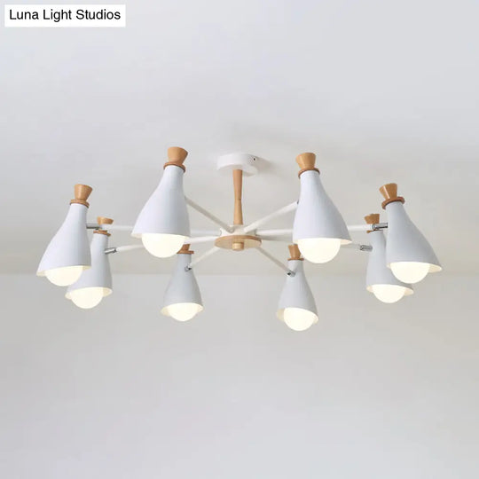 Metal Macaron Loft Candy Colored Pendant Light: Living Room Half-Bottle Chandelier - 6/8 Heads In