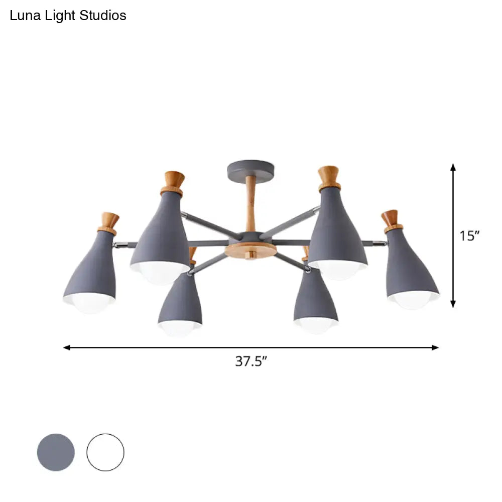 Metal Macaron Loft Candy Colored Pendant Light: Living Room Half-Bottle Chandelier - 6/8 Heads In