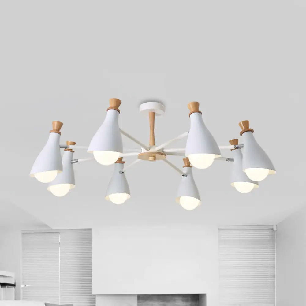 Metal Macaron Loft Candy Colored Pendant Light: Living Room Half-Bottle Chandelier - 6/8 Heads In