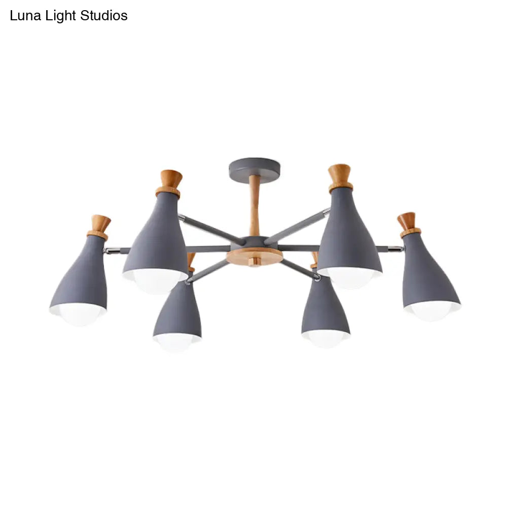 Metal Macaron Loft Candy Colored Pendant Light: Living Room Half-Bottle Chandelier - 6/8 Heads In