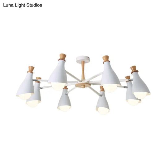 Metal Macaron Loft Candy Colored Pendant Light: Living Room Half-Bottle Chandelier - 6/8 Heads In