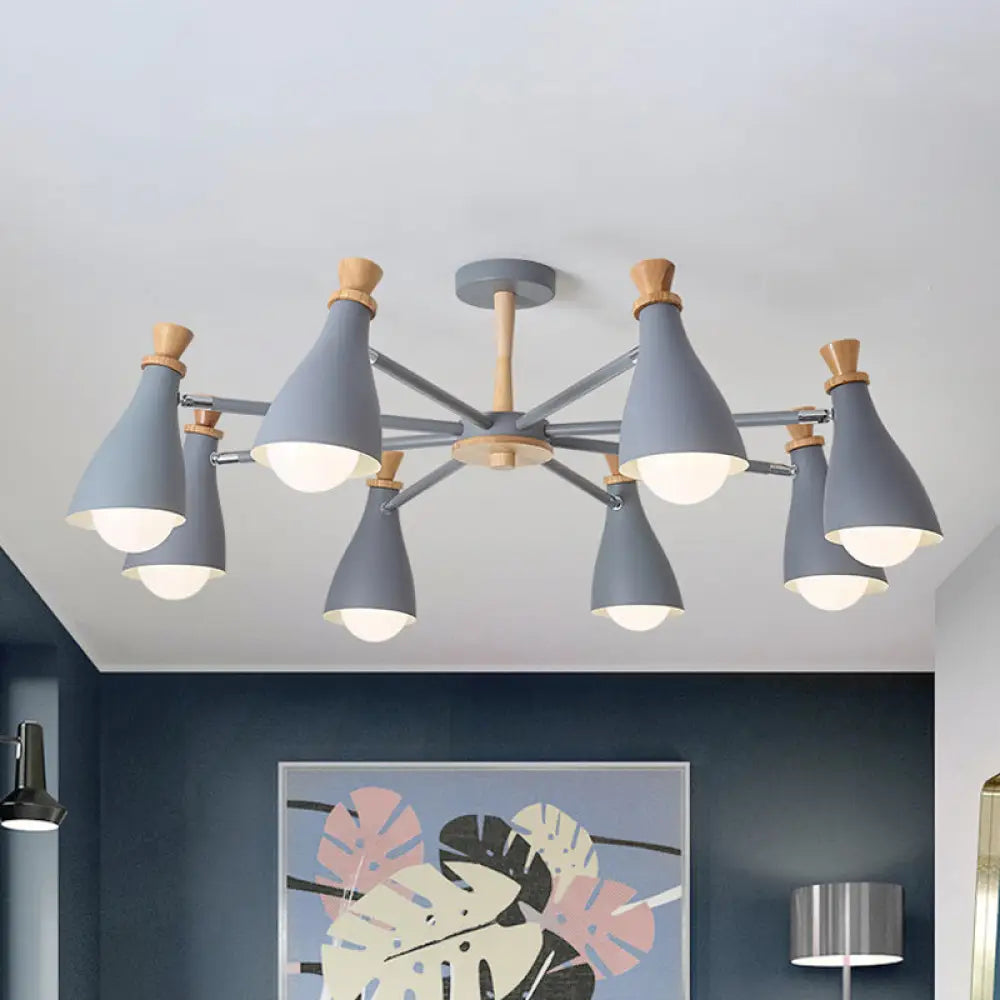 Metal Macaron Loft Candy Colored Pendant Light: Living Room Half-Bottle Chandelier - 6/8 Heads In