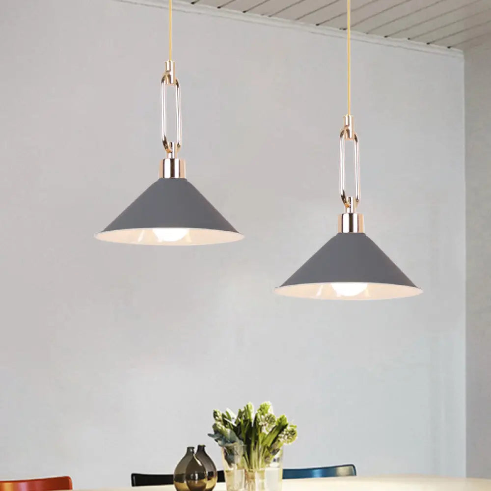 Metal Macaron Pyramid Pendant Lamp: Single Light Candy Colored Suspension For Hotels Grey