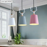 Metal Macaron Single Drop Pendant Ceiling Light With Antler Decor Perfect For Dining Rooms