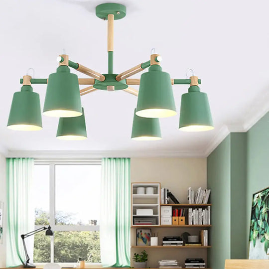 Metal Macaroon Hanging Lamp With Tapered Shade - Stylish Lighting Fixture For Living Room Green