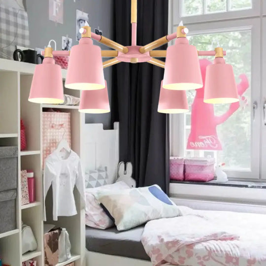 Metal Macaroon Hanging Lamp With Tapered Shade - Stylish Lighting Fixture For Living Room Pink