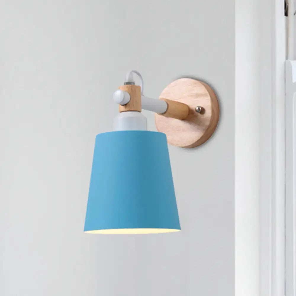 Metal Macaroon Tapered Shade Wall Sconce Light For Kids Bedroom Blue