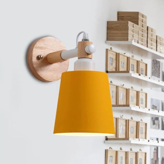 Metal Macaroon Tapered Shade Wall Sconce Light For Kids Bedroom Yellow