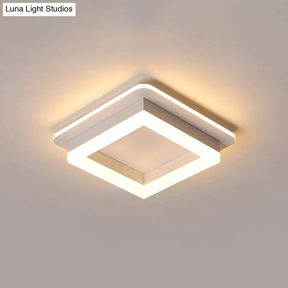 Metal Minimalist Led Flush Mount With Acrylic Diffuser - Small Corridor Ceiling Light Fixture White