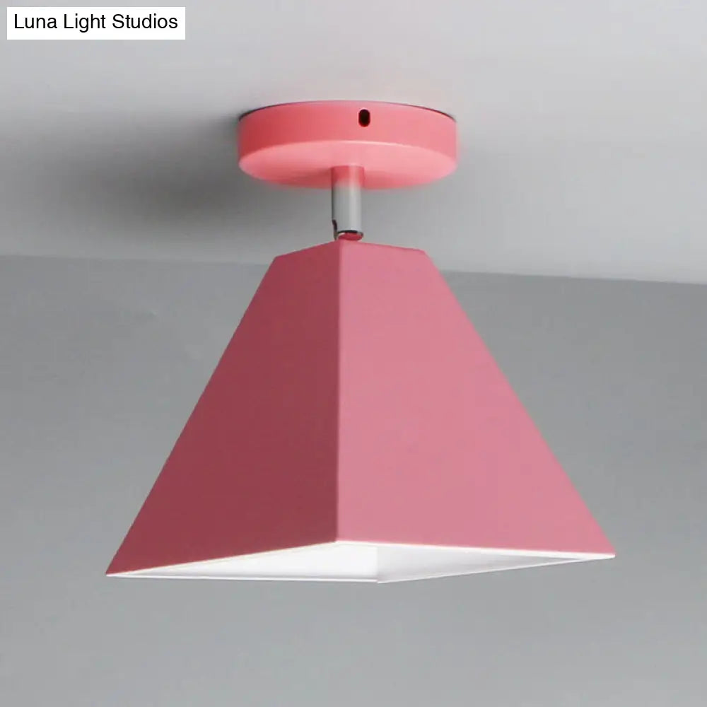 Metal Modern Trapezoid Flush Mount Ceiling Light Fixture - 1 Pink