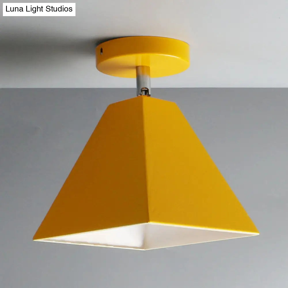 Metal Modern Trapezoid Flush Mount Ceiling Light Fixture - 1 Yellow