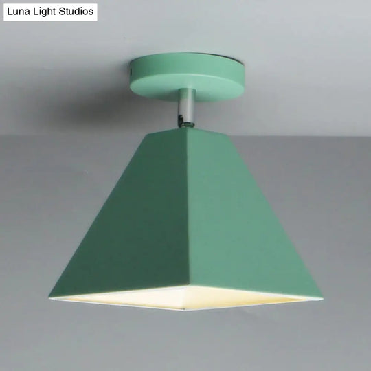 Metal Modern Trapezoid Flush Mount Ceiling Light Fixture - 1 Green