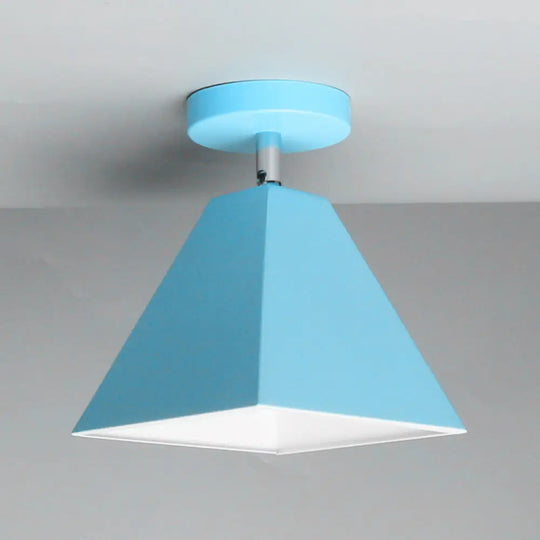 Metal Modern Trapezoid Flush Mount Ceiling Light Fixture - 1 Blue