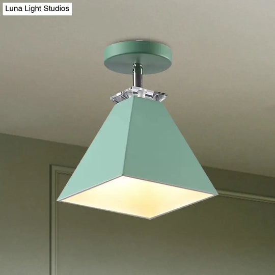 Metal Modernist Pyramid Semi-Flush Mount Fixture - 1 Light Ceiling (Gray White Green)