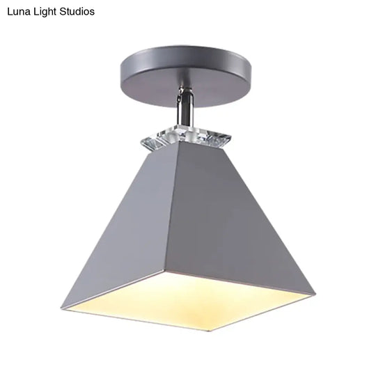 Metal Modernist Pyramid Semi-Flush Mount Fixture - 1 Light Ceiling (Gray White Green)