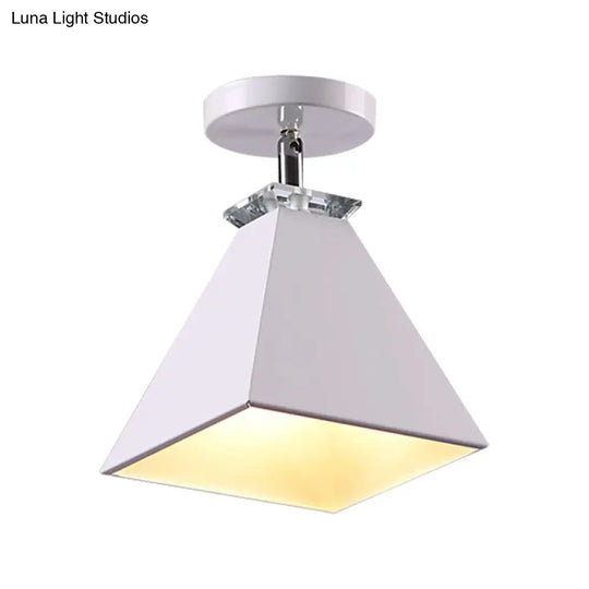 Metal Modernist Pyramid Semi-Flush Mount Fixture - 1 Light Ceiling (Gray White Green)