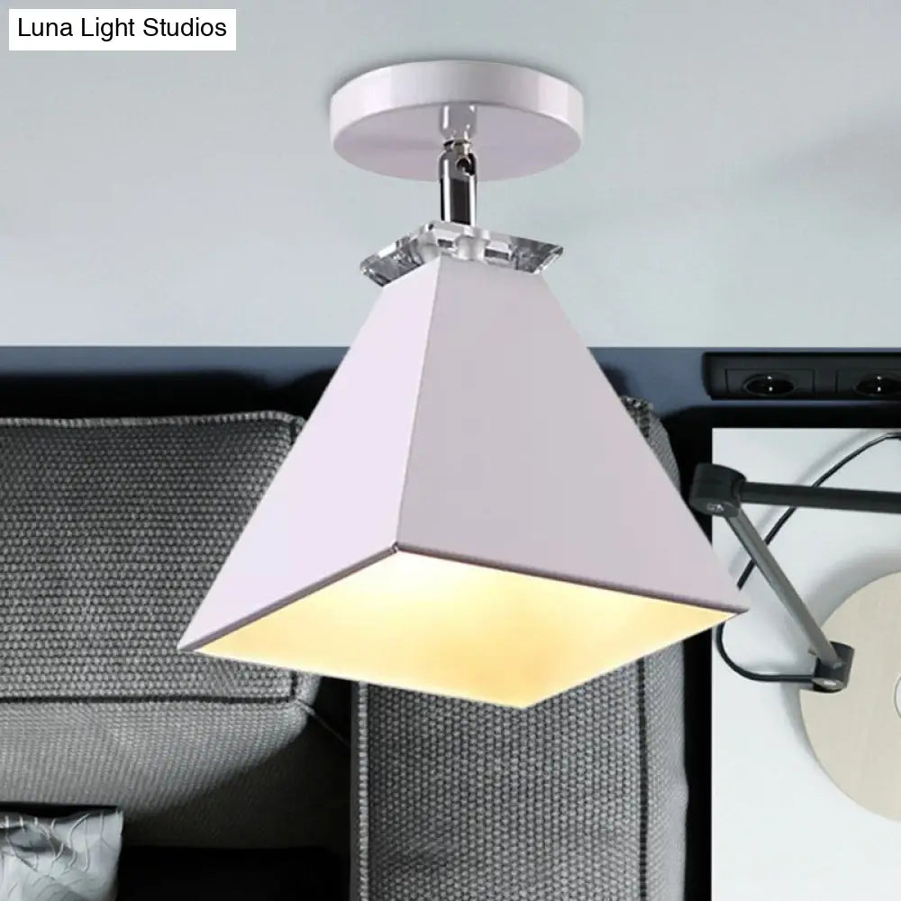 Metal Modernist Pyramid Semi-Flush Mount Fixture - 1 Light Ceiling (Gray White Green)