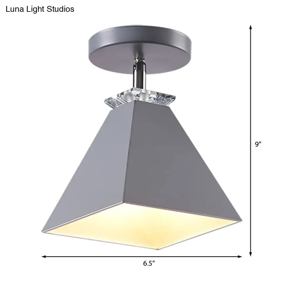 Metal Modernist Pyramid Semi-Flush Mount Fixture - 1 Light Ceiling (Gray White Green)