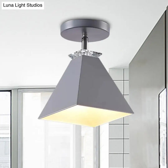 Metal Modernist Pyramid Semi-Flush Mount Fixture - 1 Light Ceiling (Gray White Green)