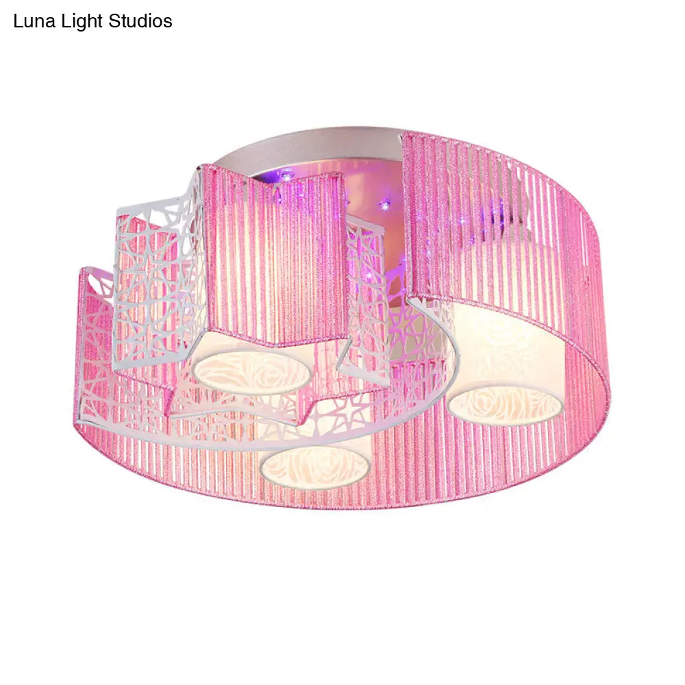 Metal Moon & Star Led Flushmount Light In Pink/Blue For Modern Bedroom Lighting