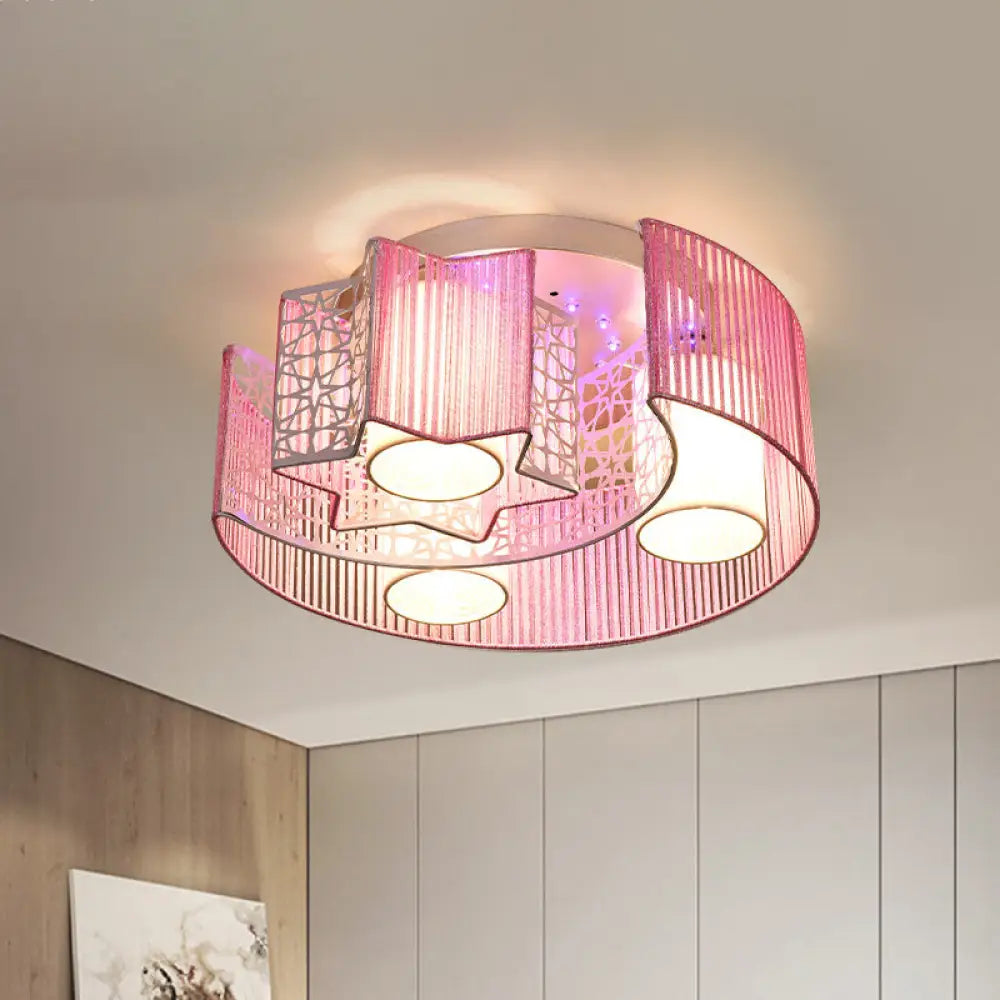 Metal Moon & Star Led Flushmount Light In Pink/Blue For Modern Bedroom Lighting Pink