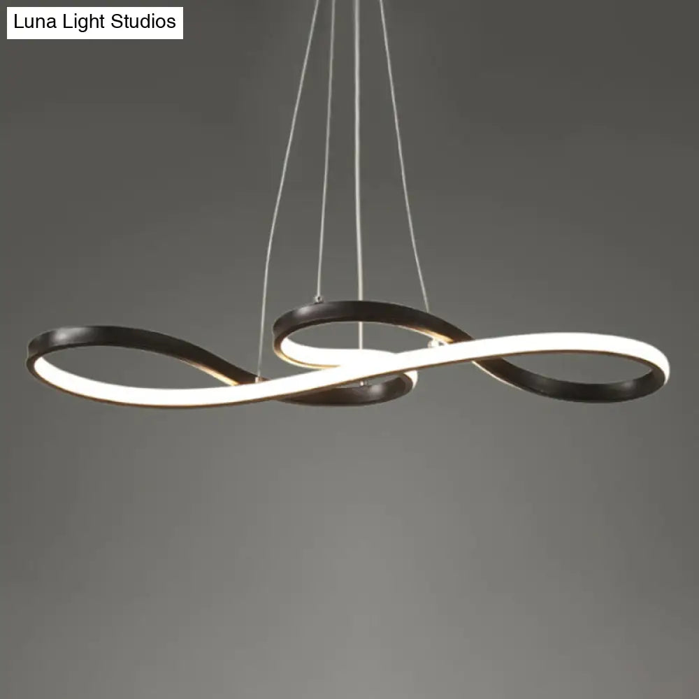 Sleek Led Pendant Chandelier: Metal Musical Note Shape For Table Suspensions Black / 29.5 Warm