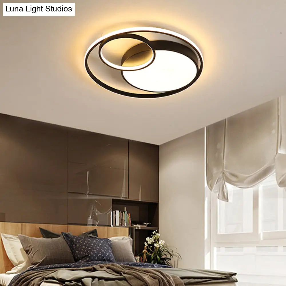 Metal Nordic Halo Led Bedroom Ceiling Light Fixture Black / 19.5 Warm