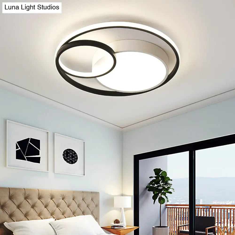 Metal Nordic Halo Led Bedroom Ceiling Light Fixture Black-White / 19.5 Warm